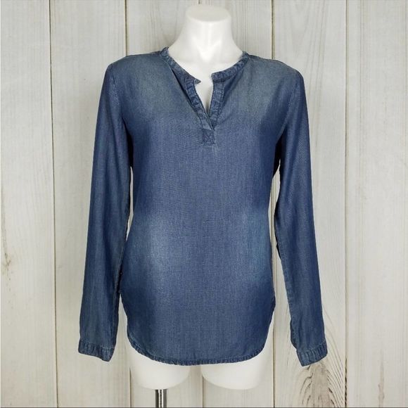 Cloth & Stone Boho Anthropologie Denim Chambray Popover Blouse XS - Picture 2 of 8